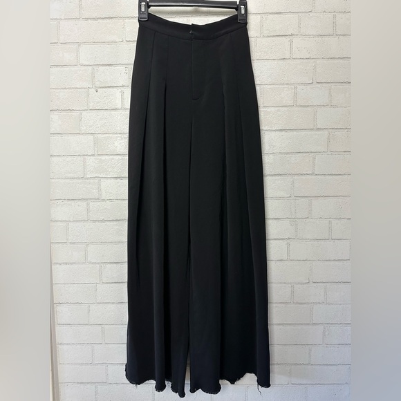 Monot Wide Leg Pants Black Crepe Size 2 Pleated Pockets Made in NYC - Picture 5 of 13